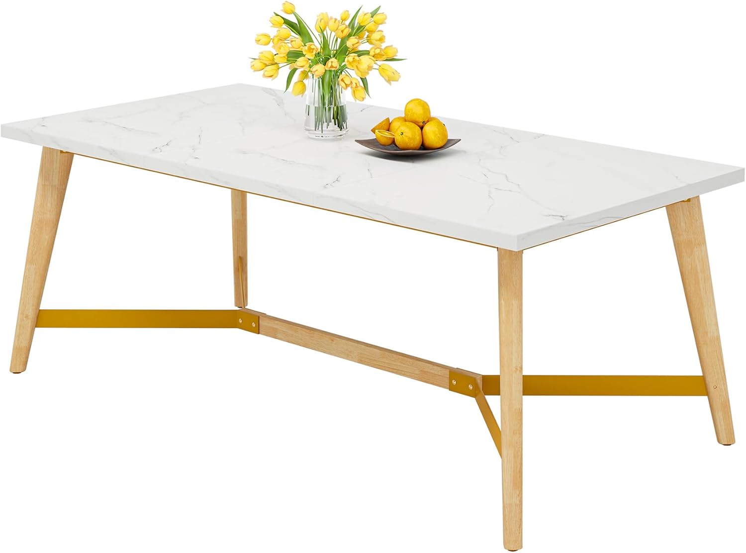 Tribesigns Mesa de comedor para 6-8 personas, mesa de cocina rectangular de 70.9 pulgadas con patas de madera maciza, mesa de comedor de madera de