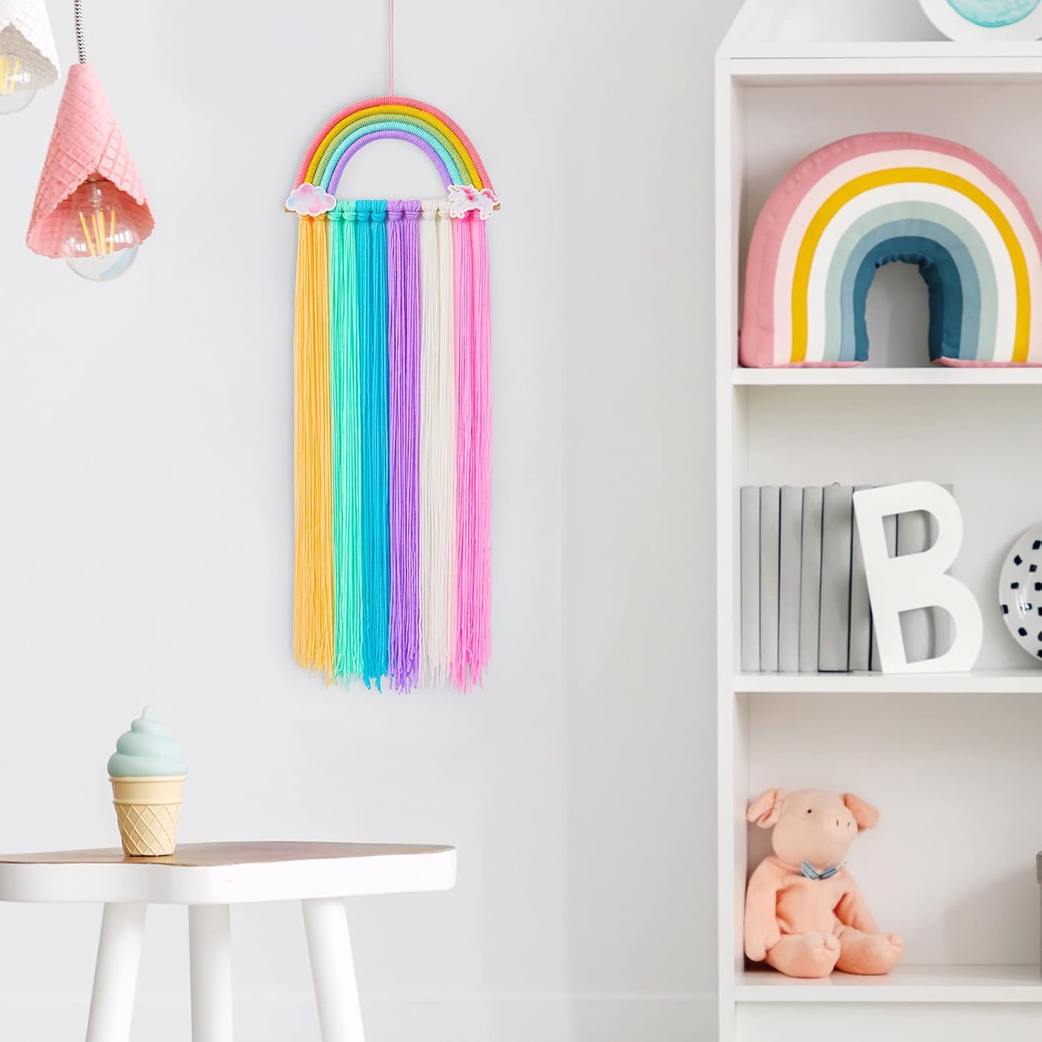 FIOBEE Organizador de lazos para el pelo de arco iris, clips de unicornio, soporte para diadema de unicornio para colgar en la pared, decoración del