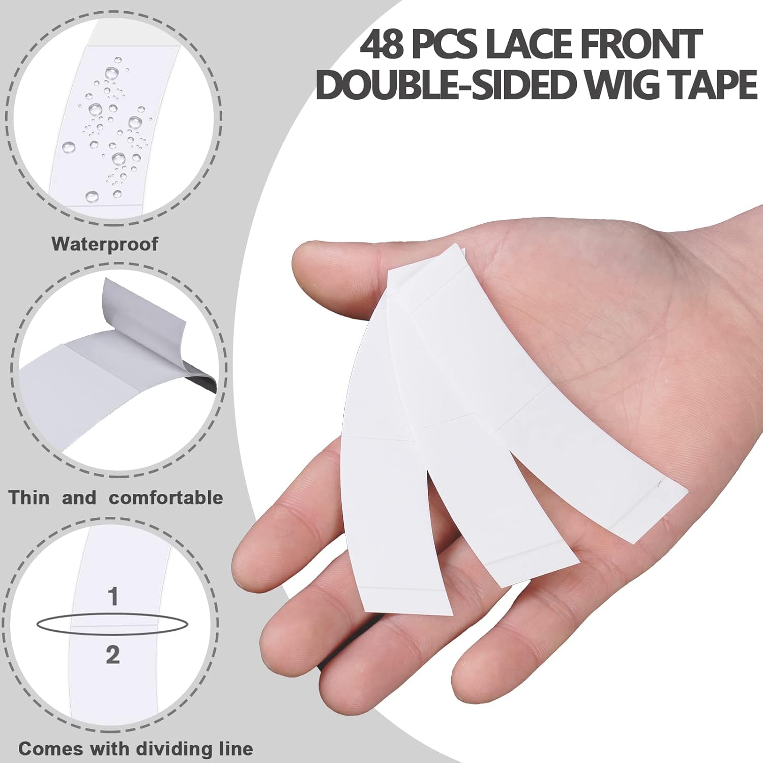Cinta de peluca de 48 piezas para pelucas de encaje frontal, tiras de cinta en extensión de doble cara, impermeable, pelucas de encaje adhesivas,