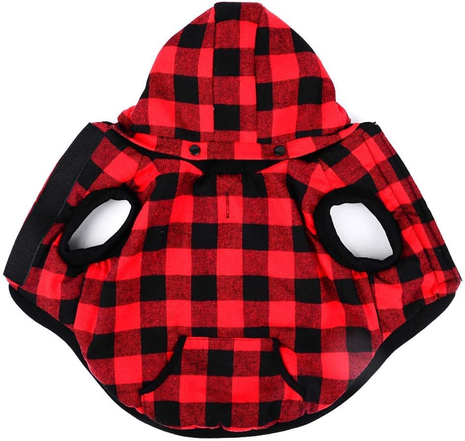 Rantow Chaqueta resistente al viento para perro, abrigo de invierno desmontable, sombrero para clima frío, chaleco para perro a cuadros rojosazules