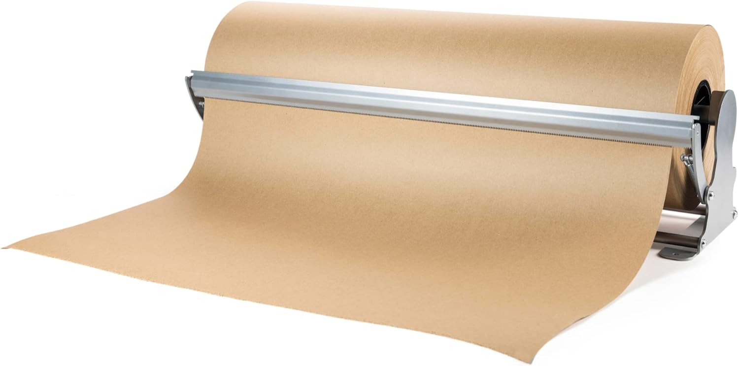 IDL Packaging Dispensador y cortador de rollos de papel kraft de 24 pulgadas para rollos de hasta 24 pulgadas de ancho y 9 pulgadas de diámetro,