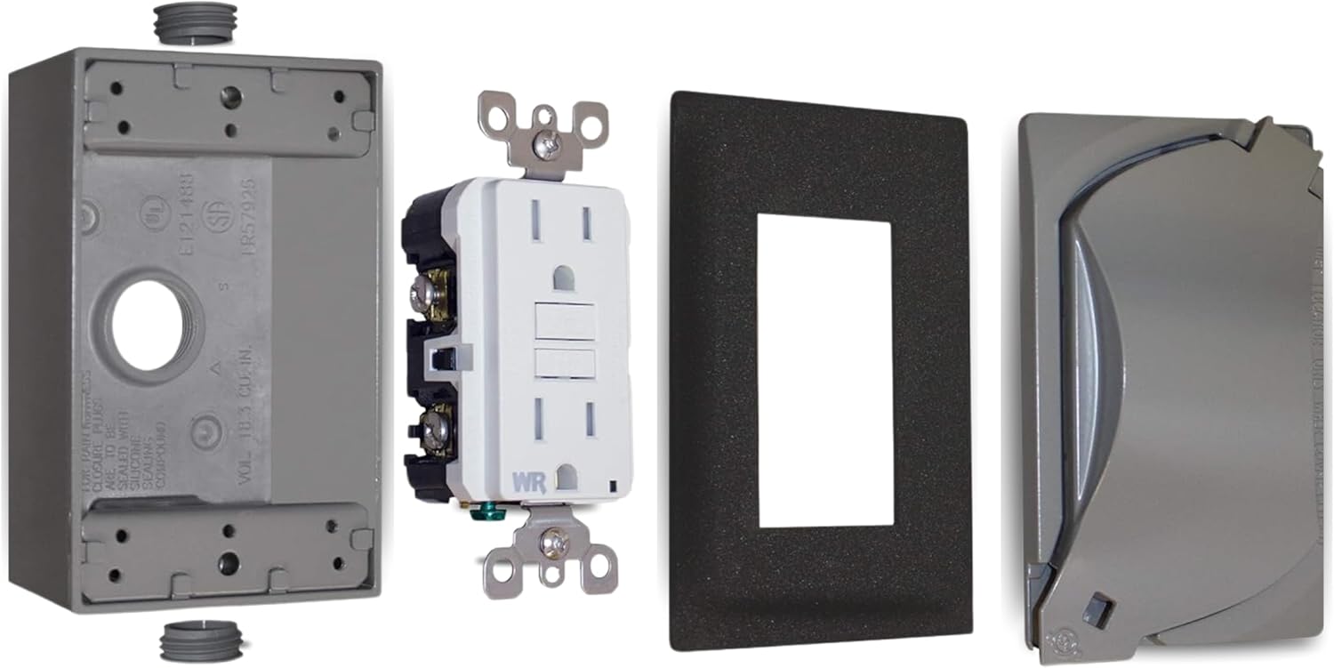 Sigma Electric, Gray Sigma Engineered Solutions 16449 TRWR GFCI Kit de receptáculo con cubierta universal resistente a la intemperie, sin tamaño