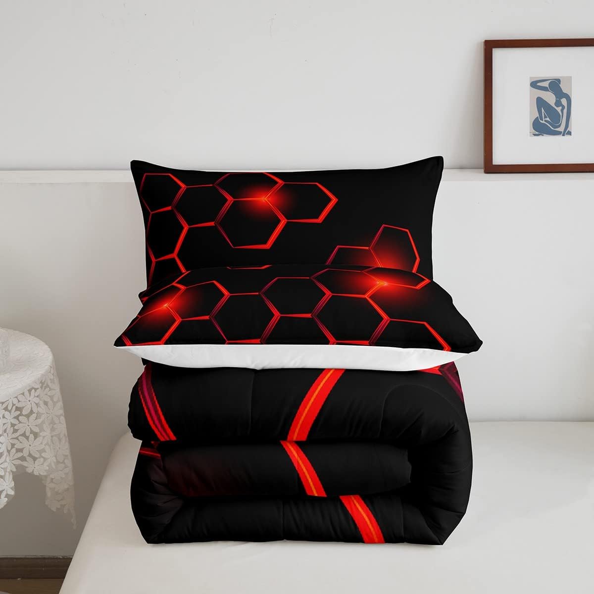 Juego de edredón de panal para niños, juego de ropa de cama hexagonal geométrica moderna para niños y adolescentes, decoración de dormitorio,