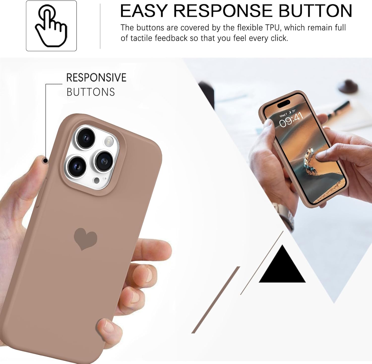 BENTOBEN Funda de teléfono compatible con iPhone 15 Pro Max de 6.7 pulgadas, diseño de corazón lindo de silicona, goma de gel suave, a prueba de