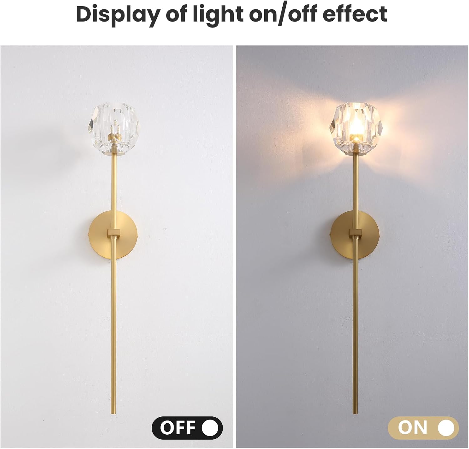 CROSSIO Modern Crystal Wall Sconce Long Strip Brass Wall Mounted Light for Living Room Bedroom Hallway
