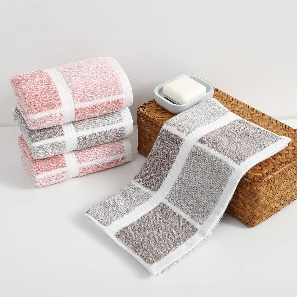 Juego de 2 toallas de mano rosas 100% algodón con patrón a cuadros, súper suaves, altamente absorbentes, toallas de mano decorativas para baño, 13 x