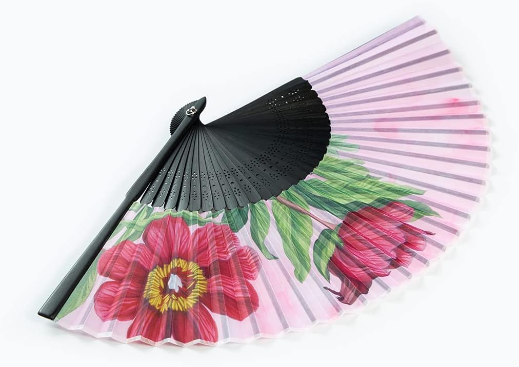 Salutto Abanicos de tela con patrón floral de mano, ideales para bodas, fiestas y eventos en la iglesia, peonía rosa