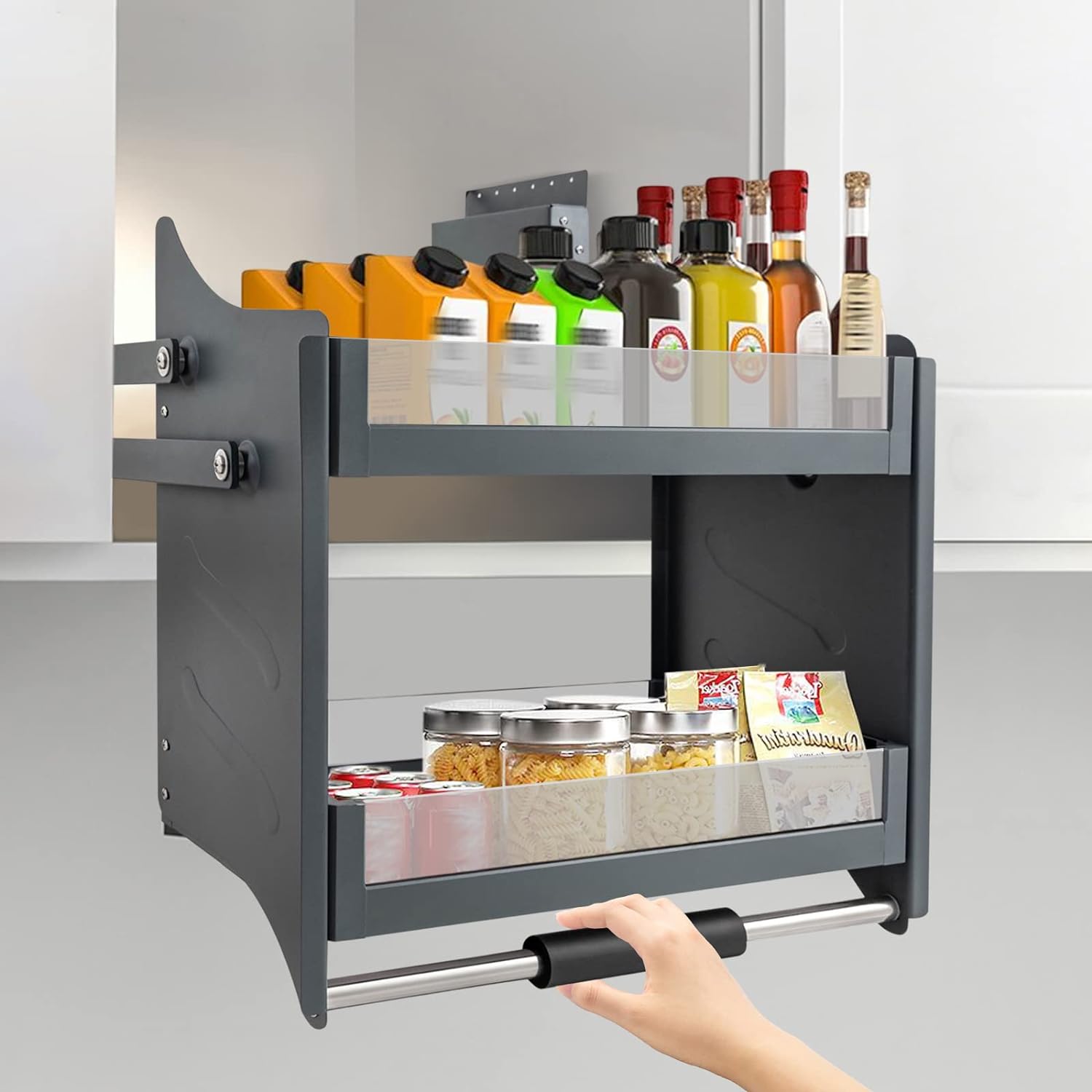 Estante desplegable de cocina de 24 pulgadas, estante deslizante de pared de cocina, estante desplegable de 2 niveles de alto, organizador de