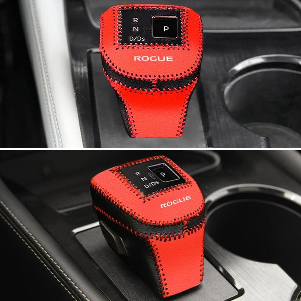 1 funda de piel para palanca de cambios, funda de piel para palanca de cambios, accesorios para Nissan Rogue 2021 2022 2023 2024 (negro y rojo)