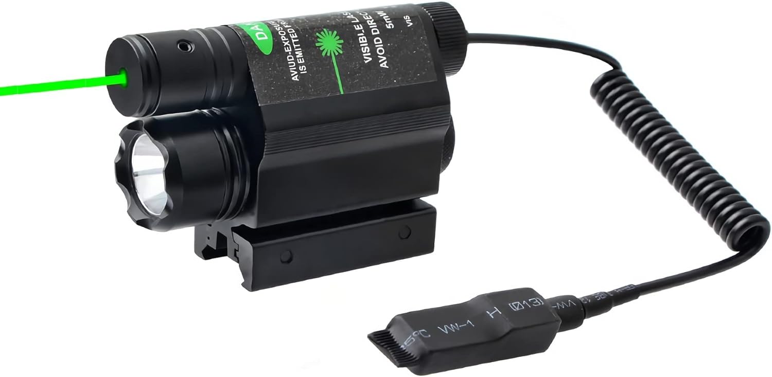 Mira láser de luz de pistola, linterna LED táctica de 500 lúmenes, combo láser verde con cargador de interruptor remoto para rifle escopeta