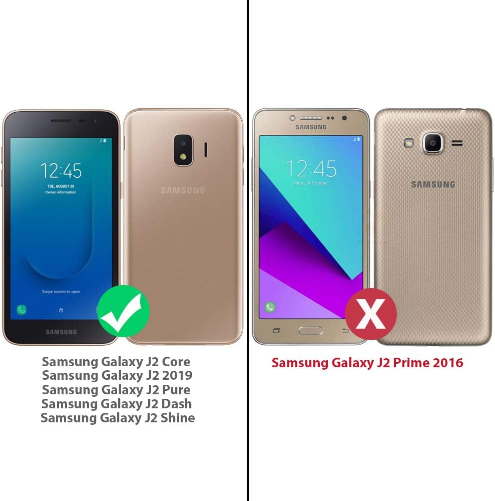 TJS Funda de teléfono compatible con Samsung Galaxy J2 CoreJ2 2019J2 PureJ2 DashJ2 Shine, anillo de metal resistente a los impactos soporte
