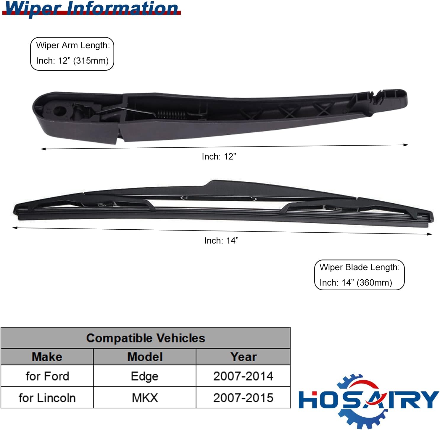 Juego de limpiaparabrisas trasero para Ford Edge 2007-2014, para Lincoln MKX 2007-2015, para Dodge Grand Caravan 2008-2010, para Chrysler Town &