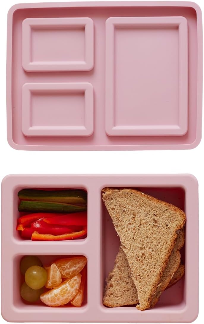 Austin Baby Co – Lonchera Bento a prueba de fugas, contenedor de silicona con 3 compartimentos a prueba de fugas, apta para lavavajillas y sin BPA