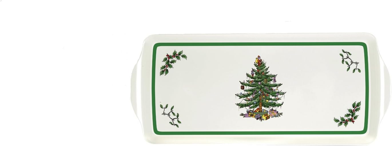 Spode Bandeja de sándwich de melamina para árbol de Navidad con asas, 15-14 pulgadas
