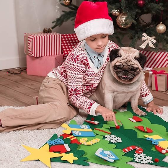 YIKSORE Árbol de Navidad de fieltro para bricolaje, árbol de Navidad Montessori para niños pequeños, juegos de árboles de Navidad interactivos con