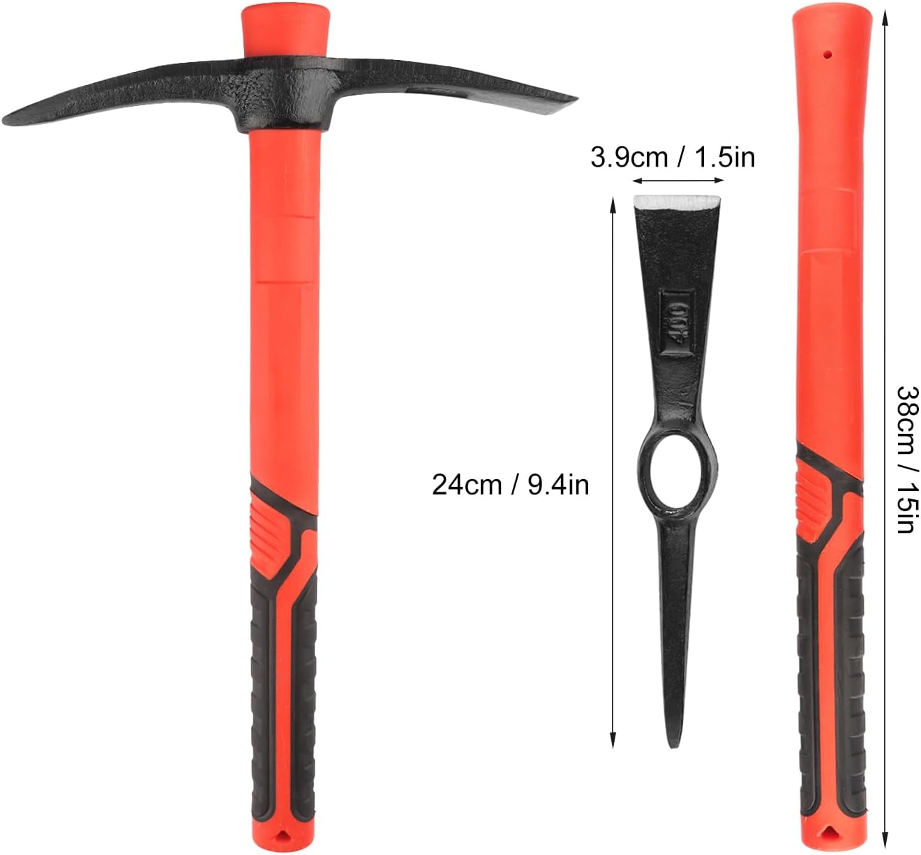Azada de mattock de 15 pulgadas, hacha forjada de selección de jardín con mango de fibra de vidrio, azada Mattock para aflojar el suelo, jardinería,