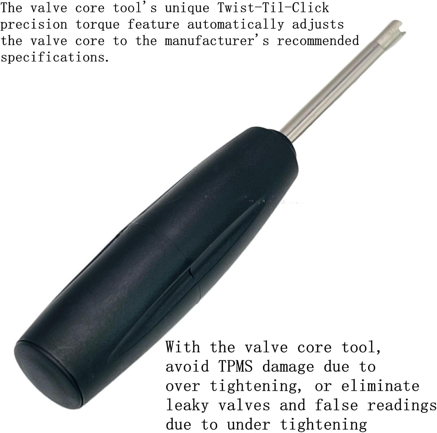 Herramienta de par de 2 piezas de núcleo de válvula, evita daños TPMS, herramienta de extracción e instalación del núcleo de válvula, negro,