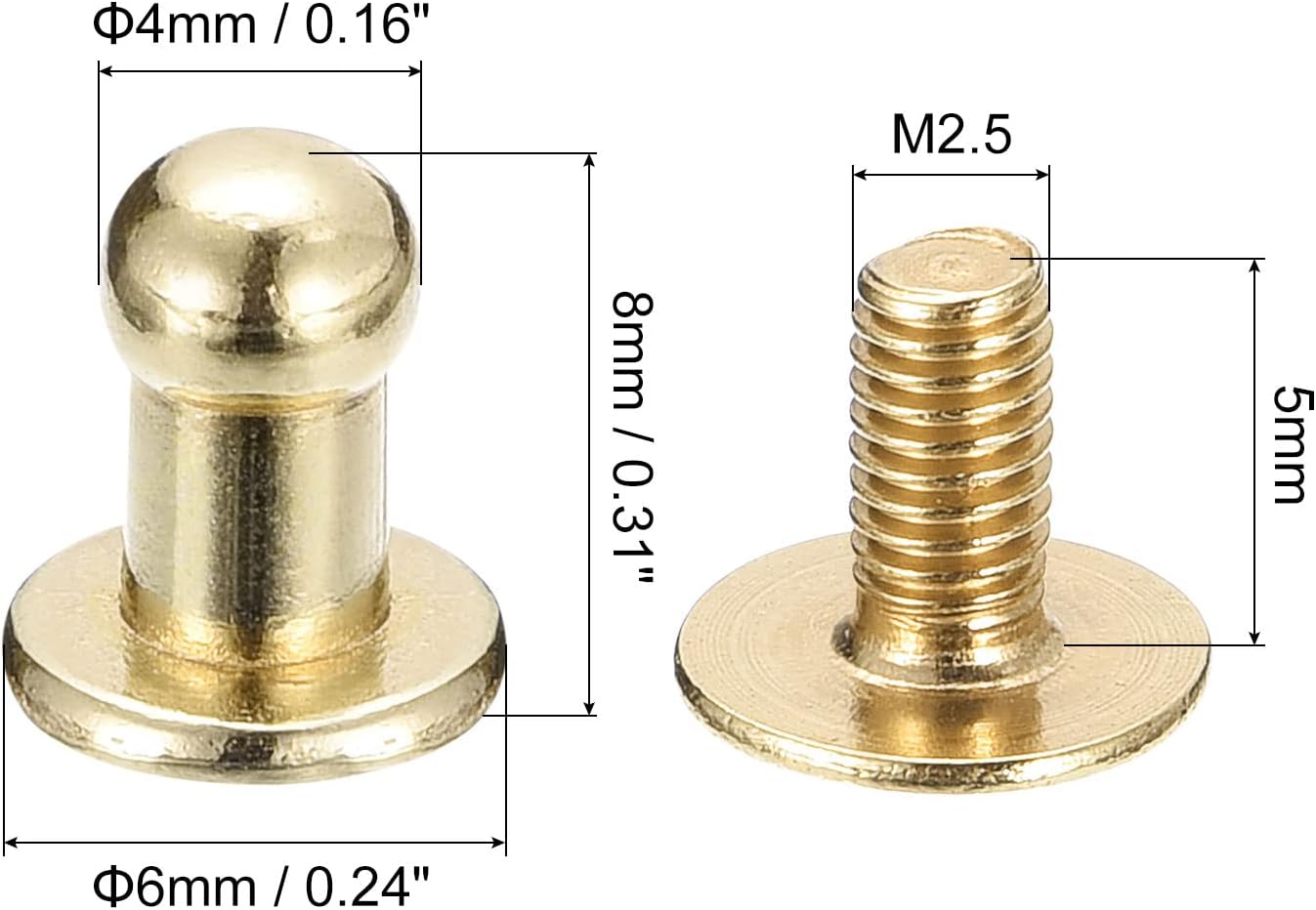 uxcell Remaches de cabeza de bola de 0.157 pulgadas (0.157 in), tornillo trasero, paquete de 15 remaches de pezón de botón de cabeza redonda para