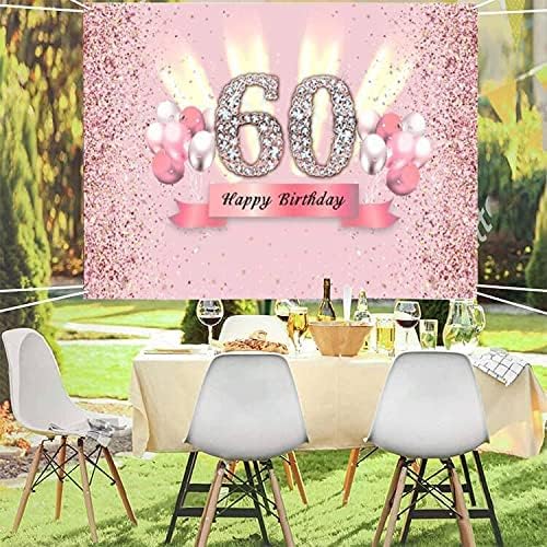 Decoraciones de 60 cumpleaños para mujer, cartel de fondo de feliz cumpleaños 60, cartel de tela para fiesta de aniversario de 60 años, póster de
