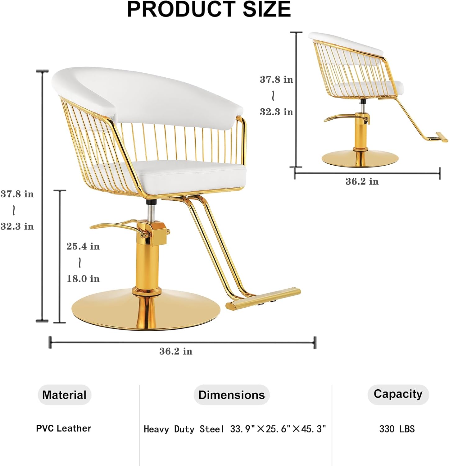 Silla de peluquero Silla de salón Silla giratoria de 360 grados Silla de peluquería hidráulica para el cabello con capacidad de carga 330 libras,