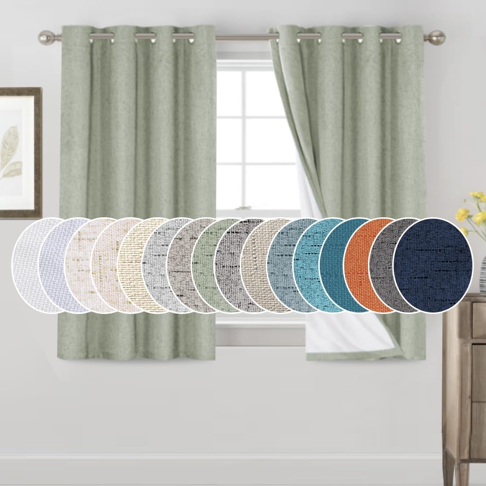 Primitive – Cortinas opacas 100% de lino texturizado natural para dormitorio, sala de estar, cortinas para ahorra energía, tela de arpillera con