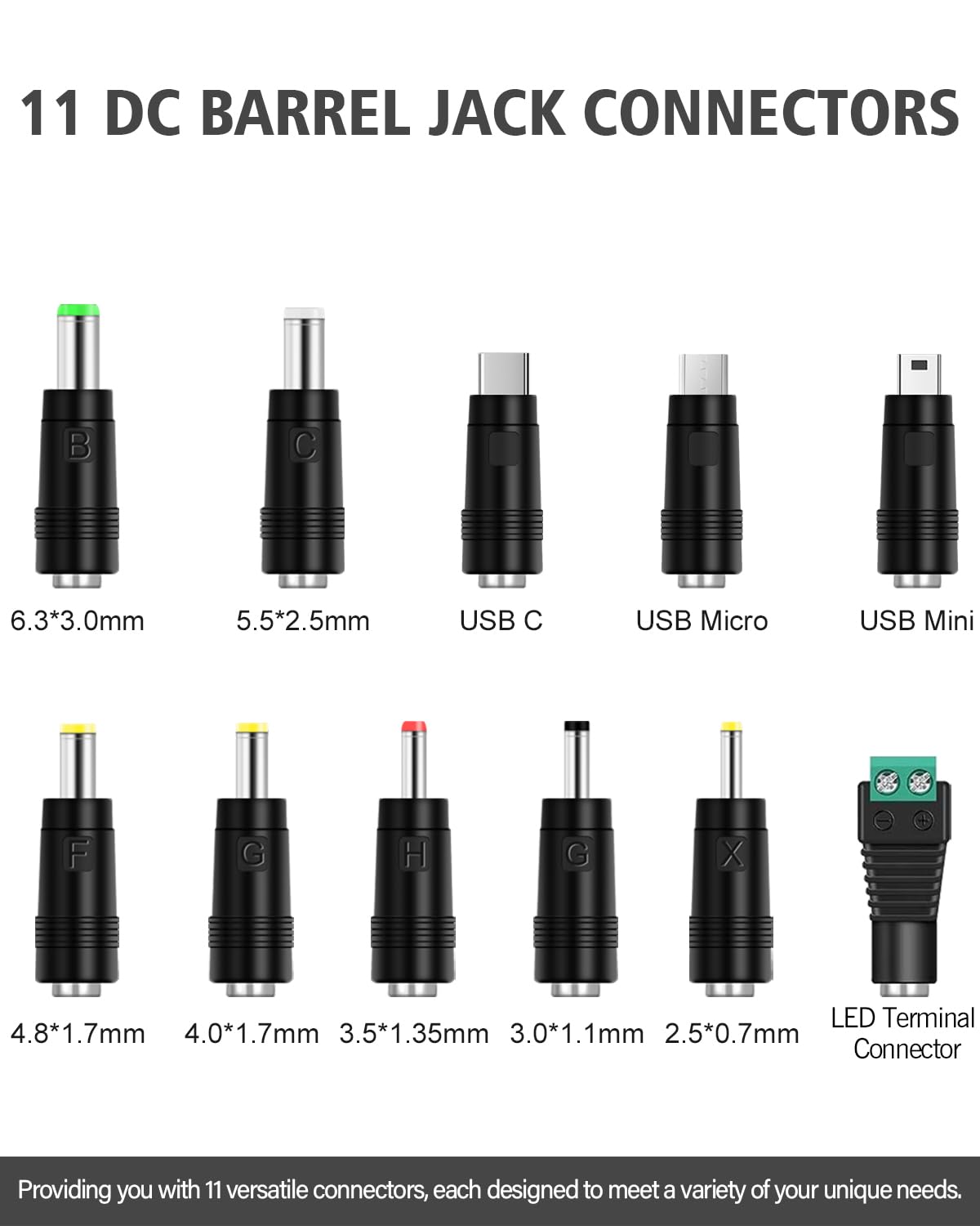 Cable de alimentación universal USB a CC de 5 V, cable de carga de 0.217 x 0.083 in con 11 conectores adaptadores (6.3×3.0, 5.5×2.5, 4.8×1.7,