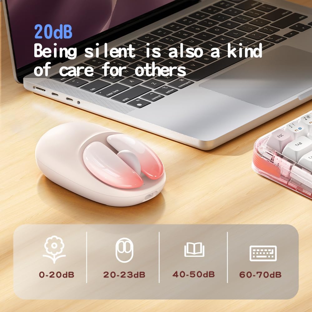 NYIEFADA Ratón inalámbrico Bluetooth rosa, botones desmontables silenciosos, diseño ergonómico USB C recargable para manos pequeñas