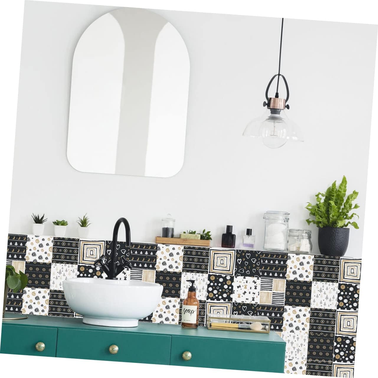 DOITOOL 240 Pcs Wall Sticker Housewarming Gift Peel and Stick Self Adhesive Tile Decals Removable Tile Sticker Home Decoration Retro Decor Stickers