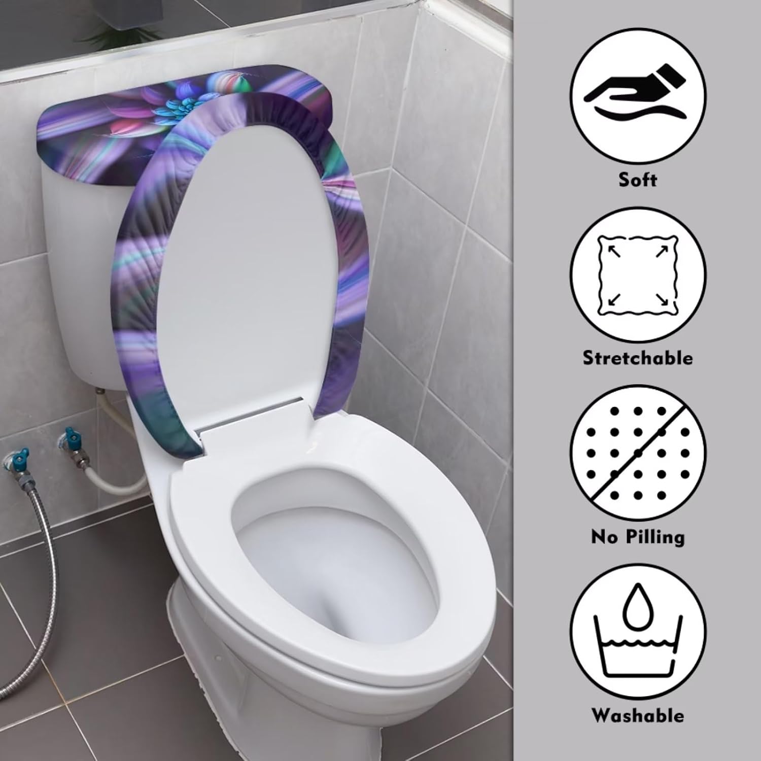 KUIFORTI Juego de 2 fundas de tapa de inodoro con estampado floral de arte floral, funda de asiento para tapa de inodoro y tapa de tanque de