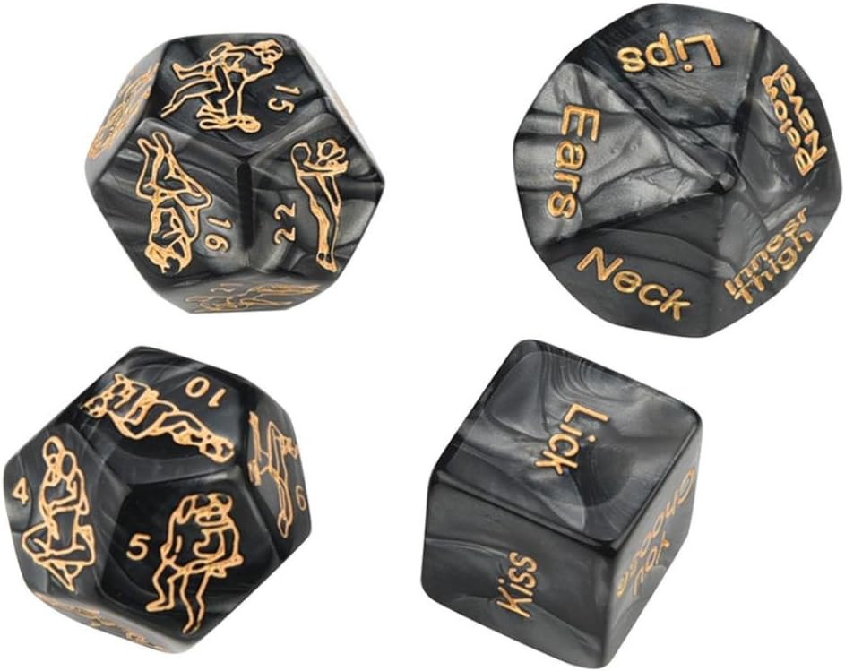 AmaMary Juego de dados sexuales, 4 piezas de dados sexuales negros para parejas, juego de dados para adultos, juegos de dados sexuales para adultos