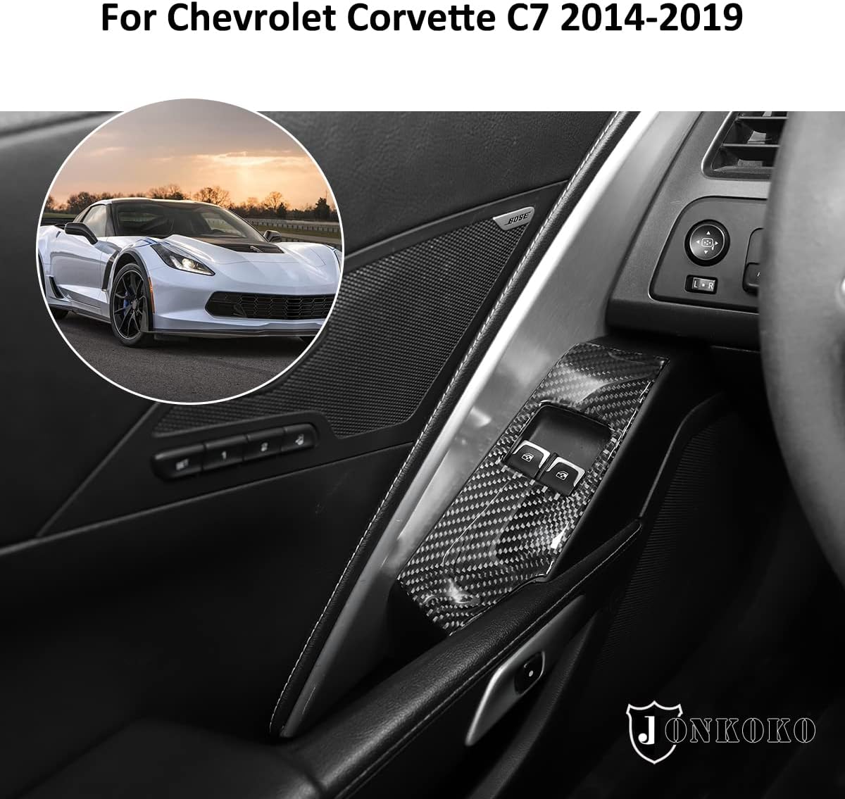 Decoración de panel de interruptor de fibra de carbono para Chevrolet Corvette C7 2014-2019 Cubierta del panel de control de ventana de puerta de