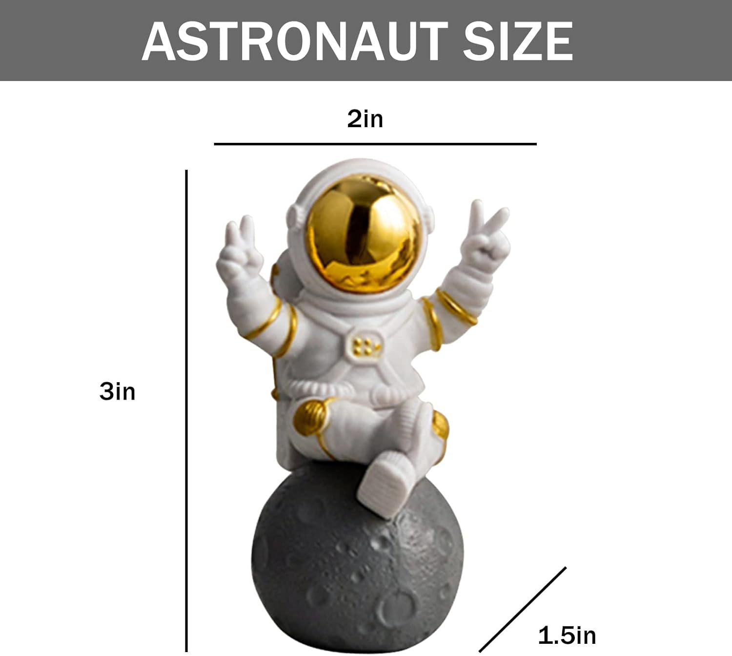 WINUSD Juego de 4 adornos dorados de estatua de astronauta de poliresina, decoración de 3 piezas de espejo y 1 llavero para habitación, automóvil,