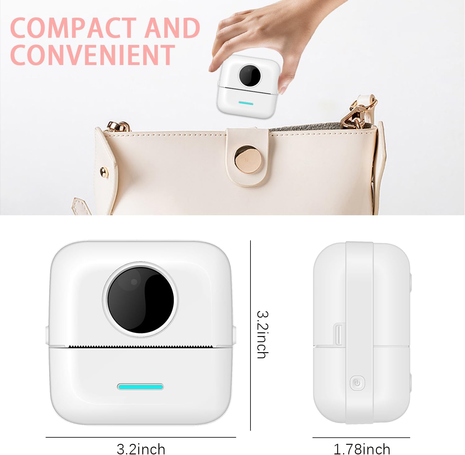 Mini impresora adhesiva  Impresora térmica Bluetooth portátil con 5 lápices de colores + 3 rollos de papel, sin aplicaciones, impresora de teléfono