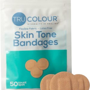 Tru Colour – Vendajes puntuales, vendajes adhesivos de tela flexible, tono de piel beige, bolsa aguamarina, 50 unidades Tru Colour – Vendajes puntuales, vendajes adhesivos de tela flexible, tono de piel beige, bolsa aguamarina, 50 unidades