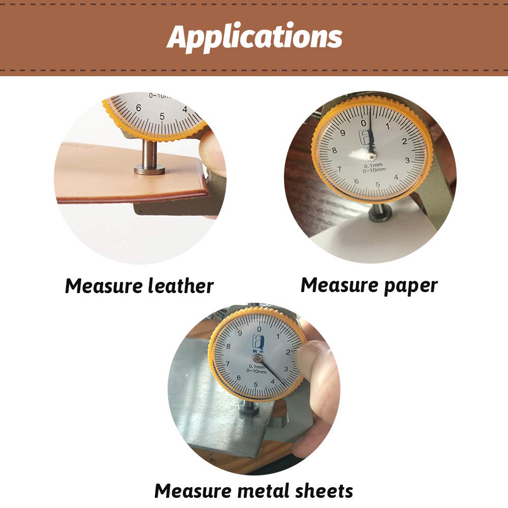 WUTA Medidor de espesor de cuero Herramientas de medición de 0.000-0.394 in0.004 in Medidor de espesor de dial Medidor de papel Probador para tubo