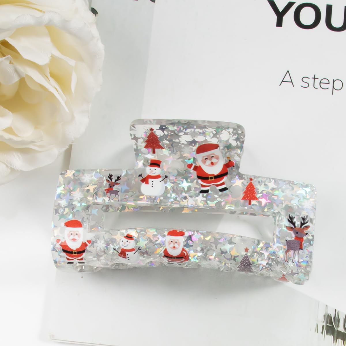 Pinzas para el cabello de Navidad, cuadradas, transparentes, grandes, para accesorios de peinado de cabello medio grueso, 1 unidad, decoraciones