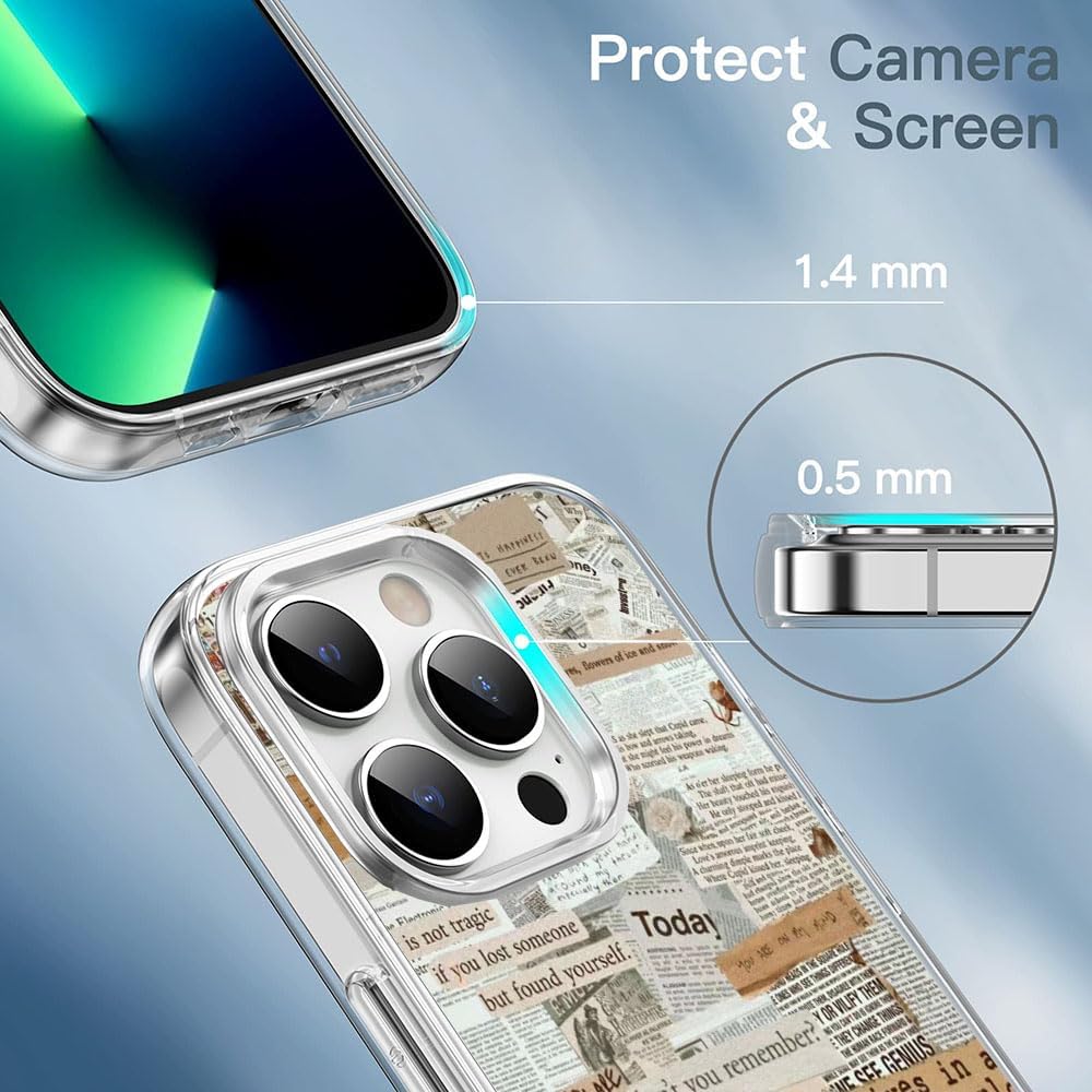 Kyppwh Funda estética de collage de periódicos compatible con iPhone 15 Pro, retro vintage Lifestyle Art Case compatible con iPhone 15 Pro, diseño