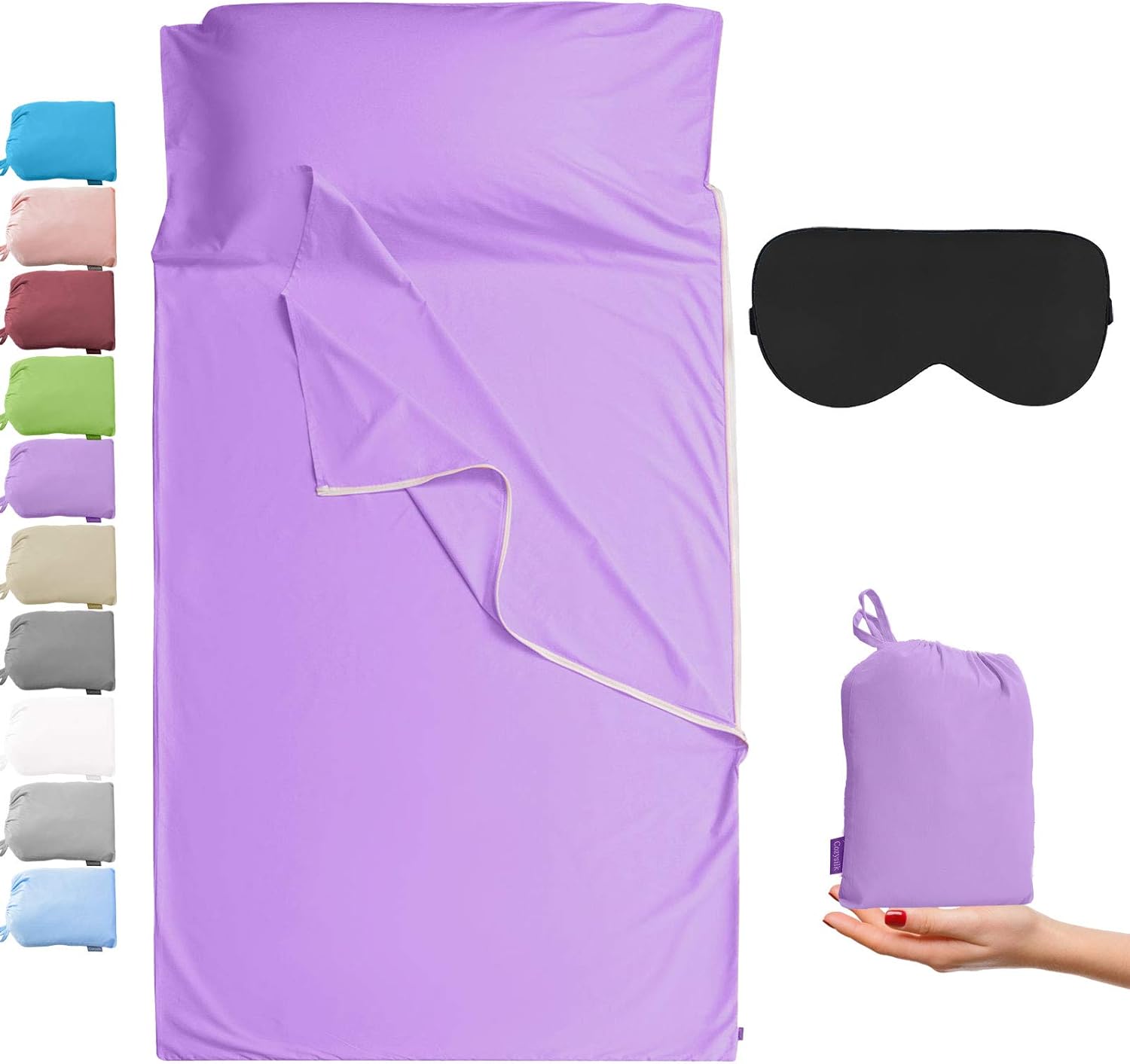 Brand – GANNAFEE Cotton Sleeping Bag Liner with Zipper – 100% Cotton Travel Sheet Sleep Sack Adult – Travel Sleeping Bag for Hotels Camping Hiking
