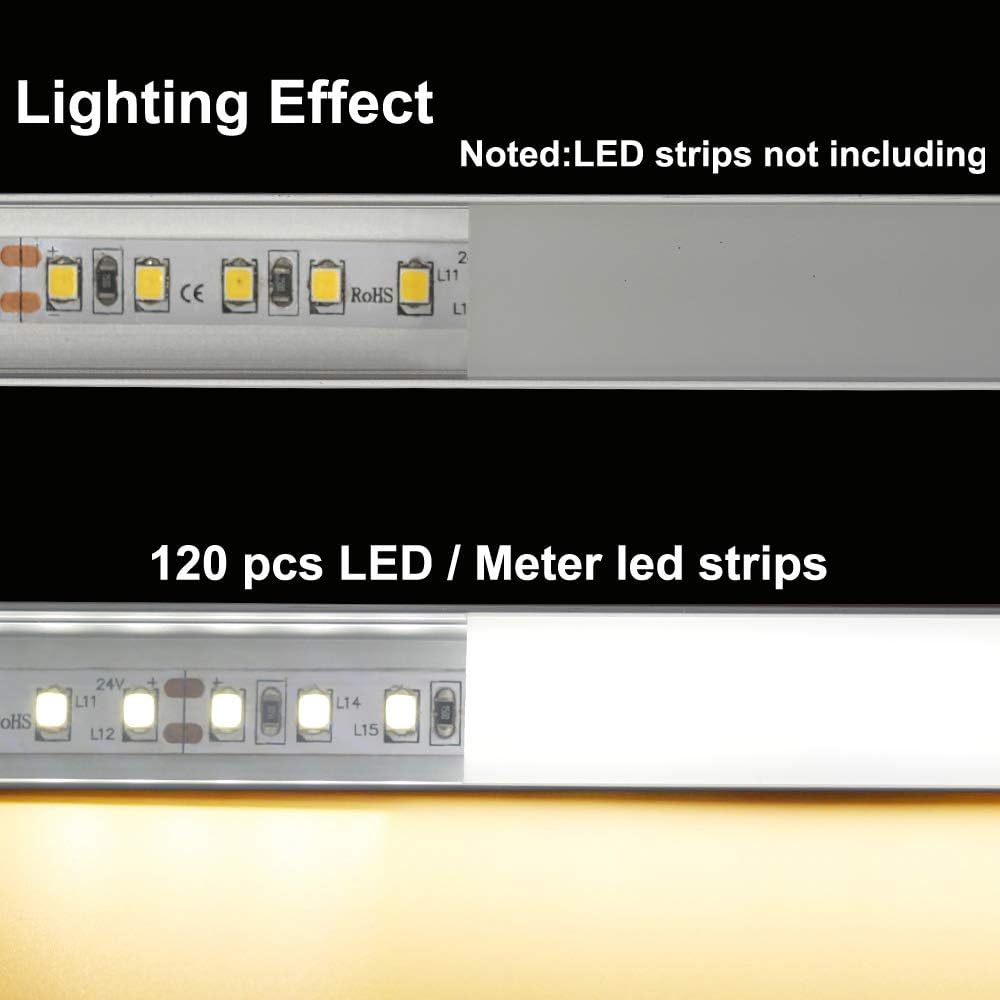 Paquete de 10 canales de aluminio LED en forma de U de tamaño grande de 3.3 pies con cubierta lechosa, tapas finales y clips de montaje, perfil de