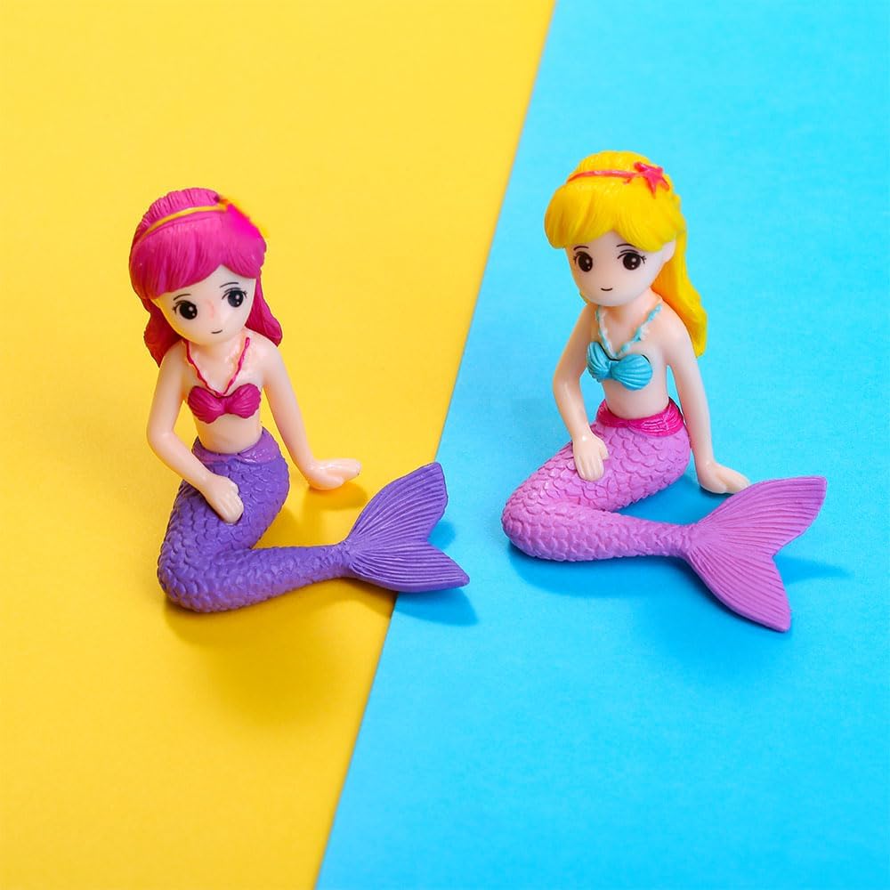 Decoración de mini sirena para pecera, decoración de escritorio, micro paisaje, decoración de acuario, adornos de sirena en miniatura (2, rosa)