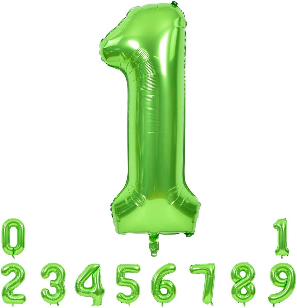 TONIFUL Globos grandes de 40 pulgadas con números verdes del 0 al 9, globos de helio del número 1 del número 1, globos de aluminio de Mylar con