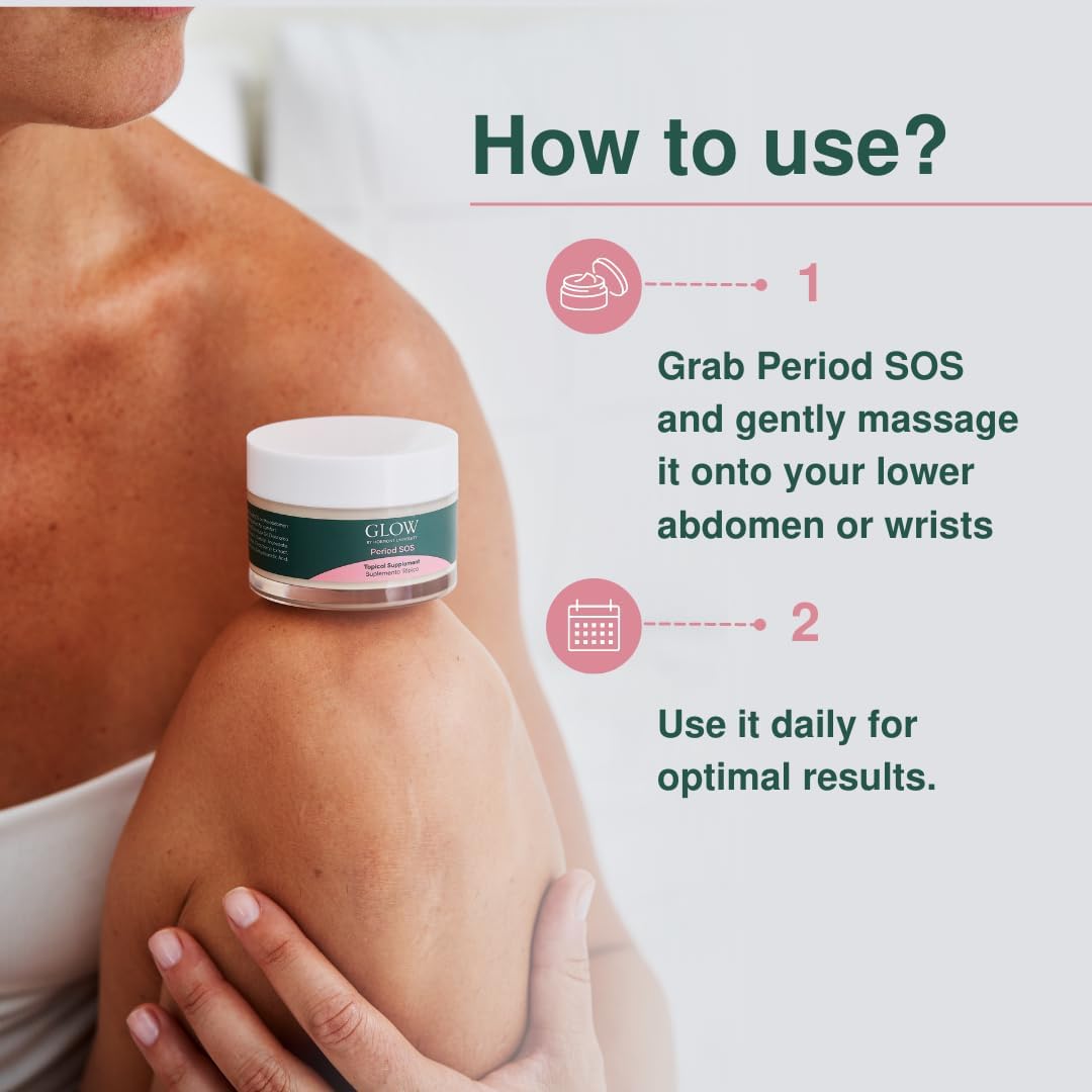 Glow Botanica Period SOS – Suministro de 1 mes – Crema de ñame silvestre para aliviar los síntomas del síntoma del síndrome premenstrual –