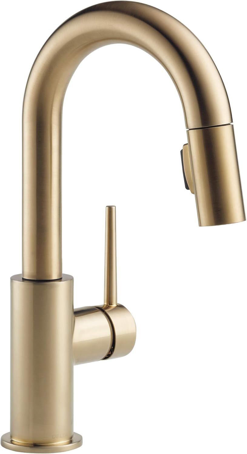 Delta Faucet Trinsic – Grifo de barra dorada con rociador extraíble, grifo de fregadero de barra de un solo agujero, grifos de barra húmeda con