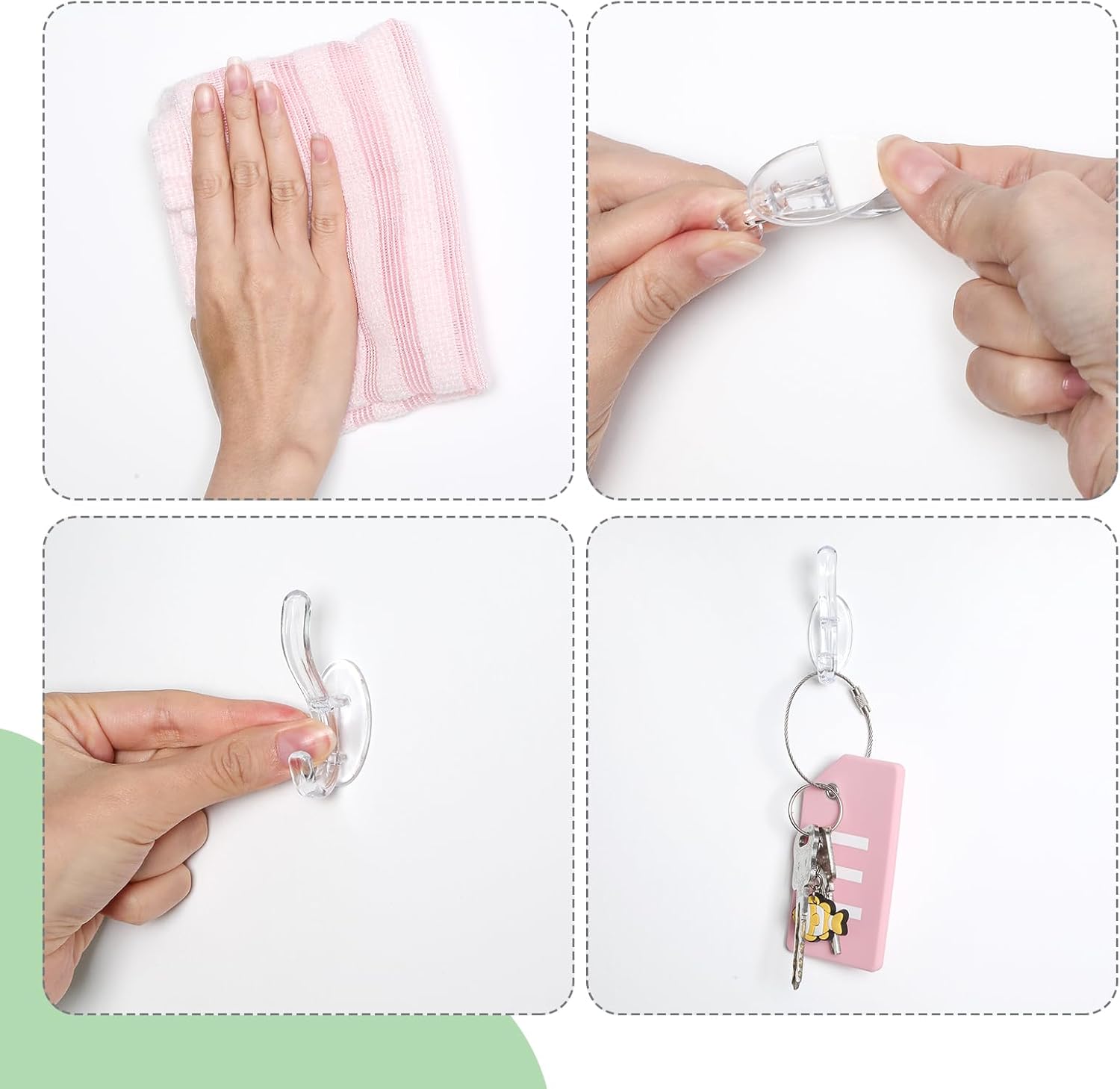 Queekay Ganchos de pared adhesivos transparentes para colgar ventanas de Navidad, baño, dormitorio, puerta de cocina, plástico acrílico, sin marcas