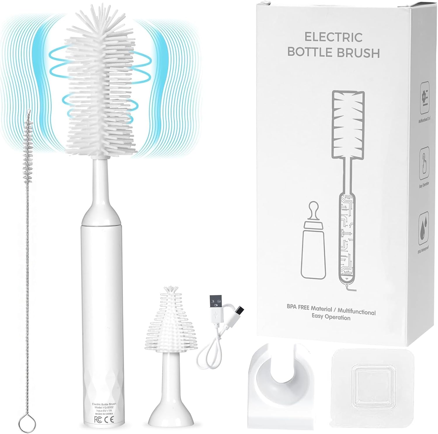 Cepillo eléctrico para biberón, cepillo de limpieza recargable con diseño impermeable y montado en la pared, botella de siliconachupetecepillo para