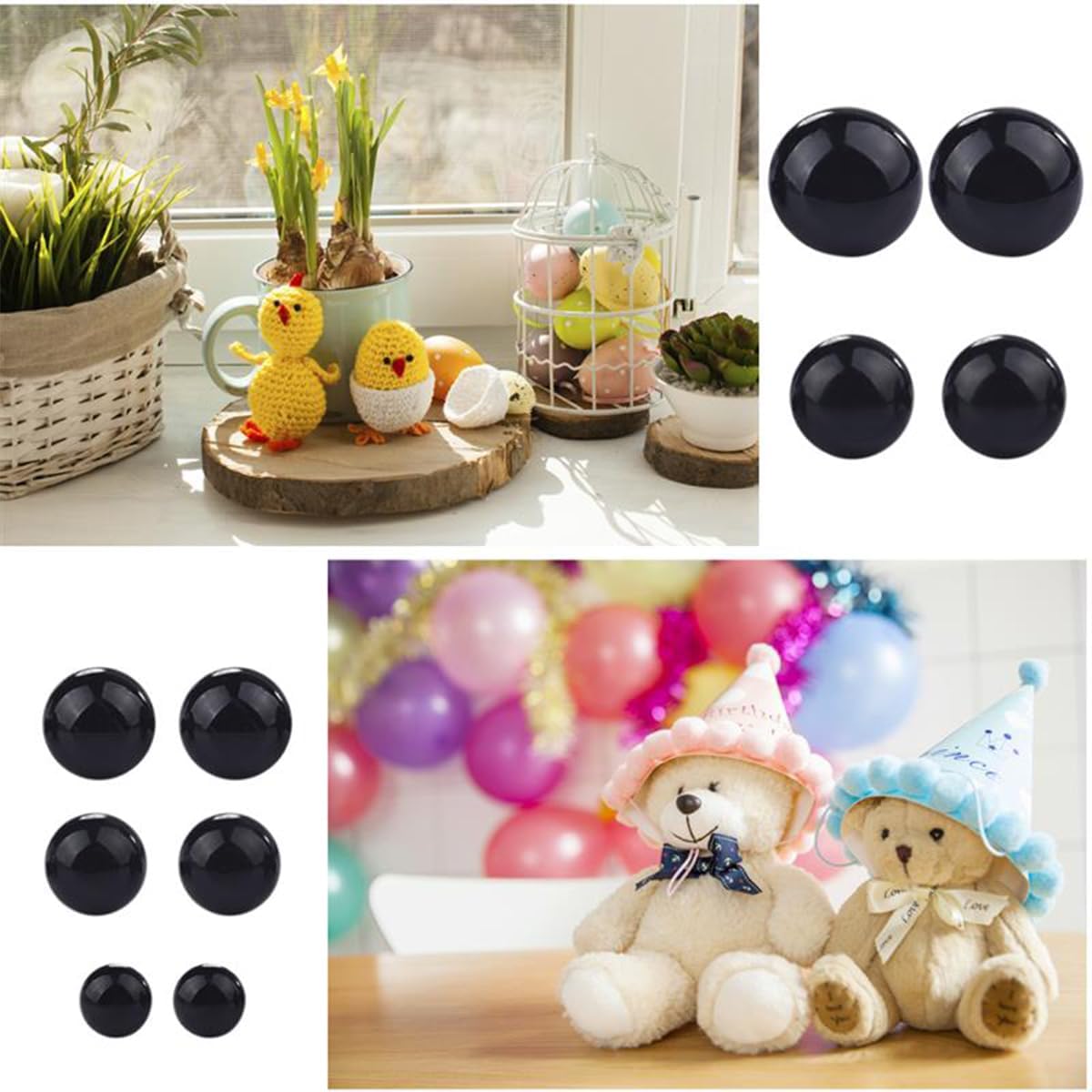 100 tornillos de seguridad de plástico de 0.394 pulgadas con arandelas, globo ocular redondo de animales amigurumi, fabricación de manualidades para