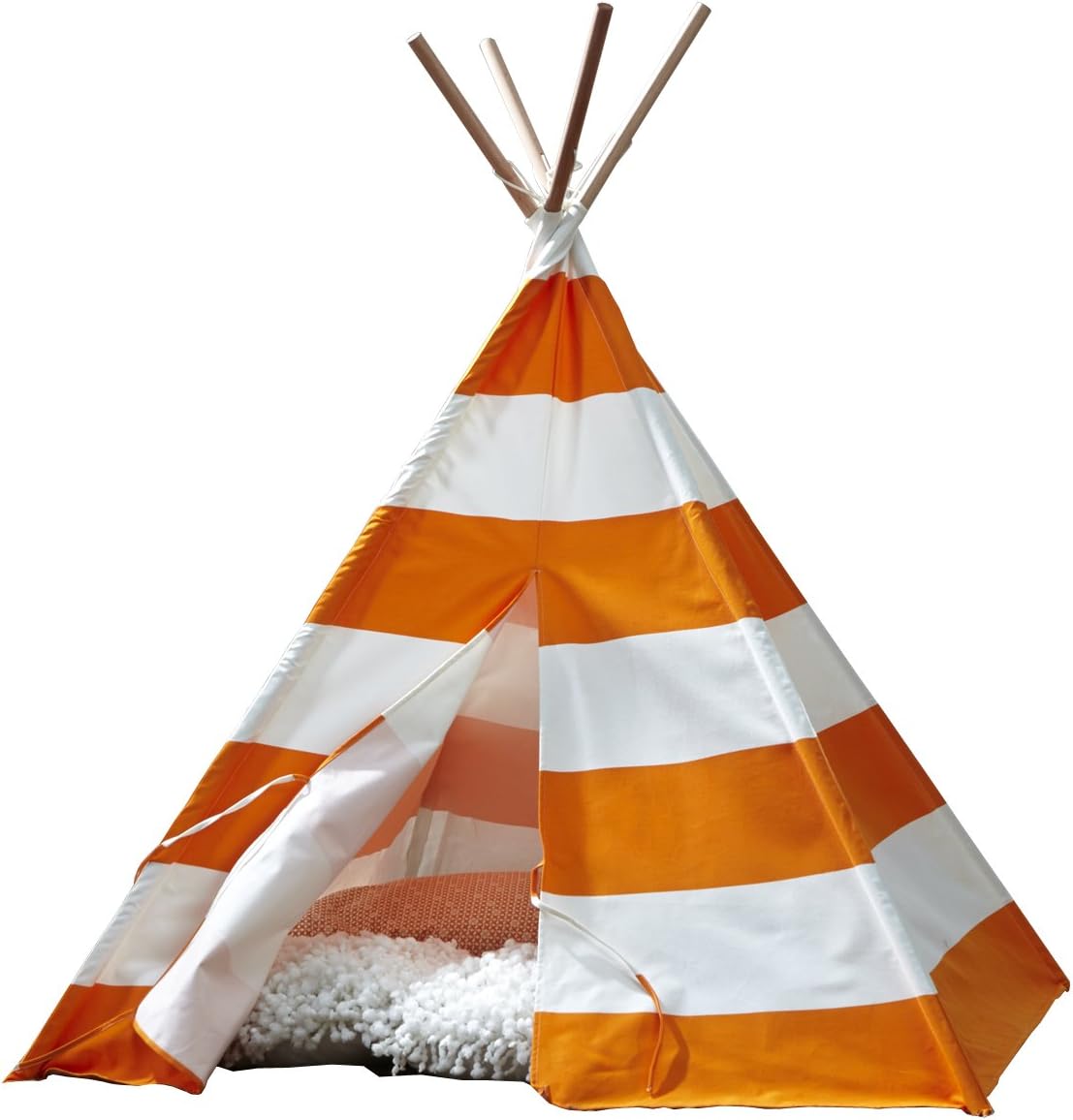 Tienda tipi para niños, naranja con rayas blancas
