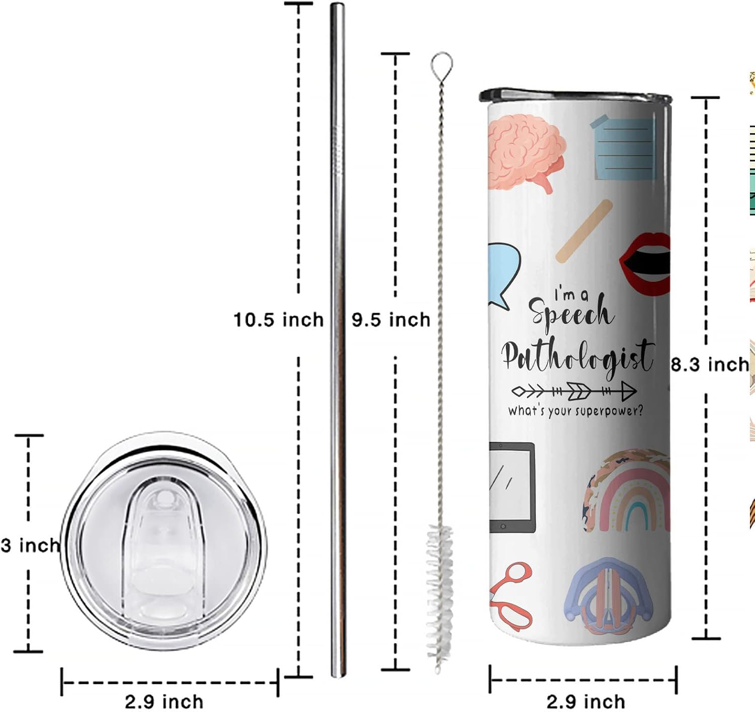 Mosdeim Speech Pathologist Gifts SLP – Vaso de café de viaje de 20 onzas, vasos delgados con tapa y pajita, tazas de café aisladas de acero