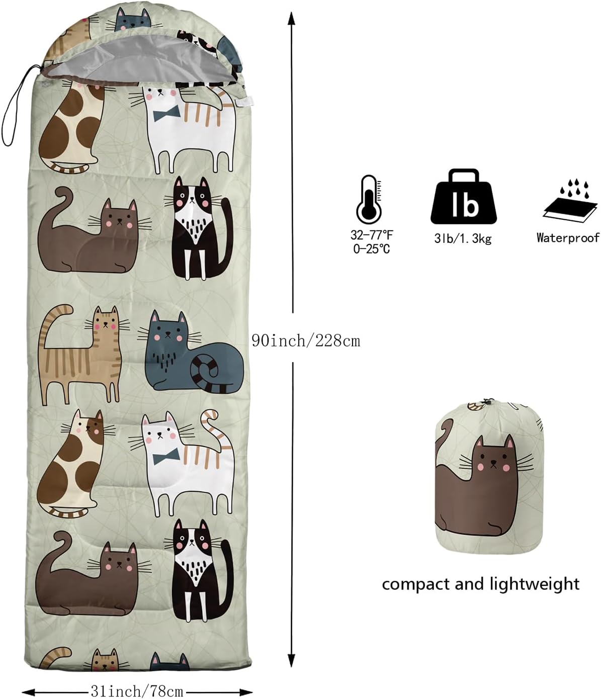 Camping Sleeping Bags for Adults Kids Boys Girls Warm & Cool Weather Waterproof Indoor & Outdoor Backpacking Kawaii Animals Sleeping Bag for All