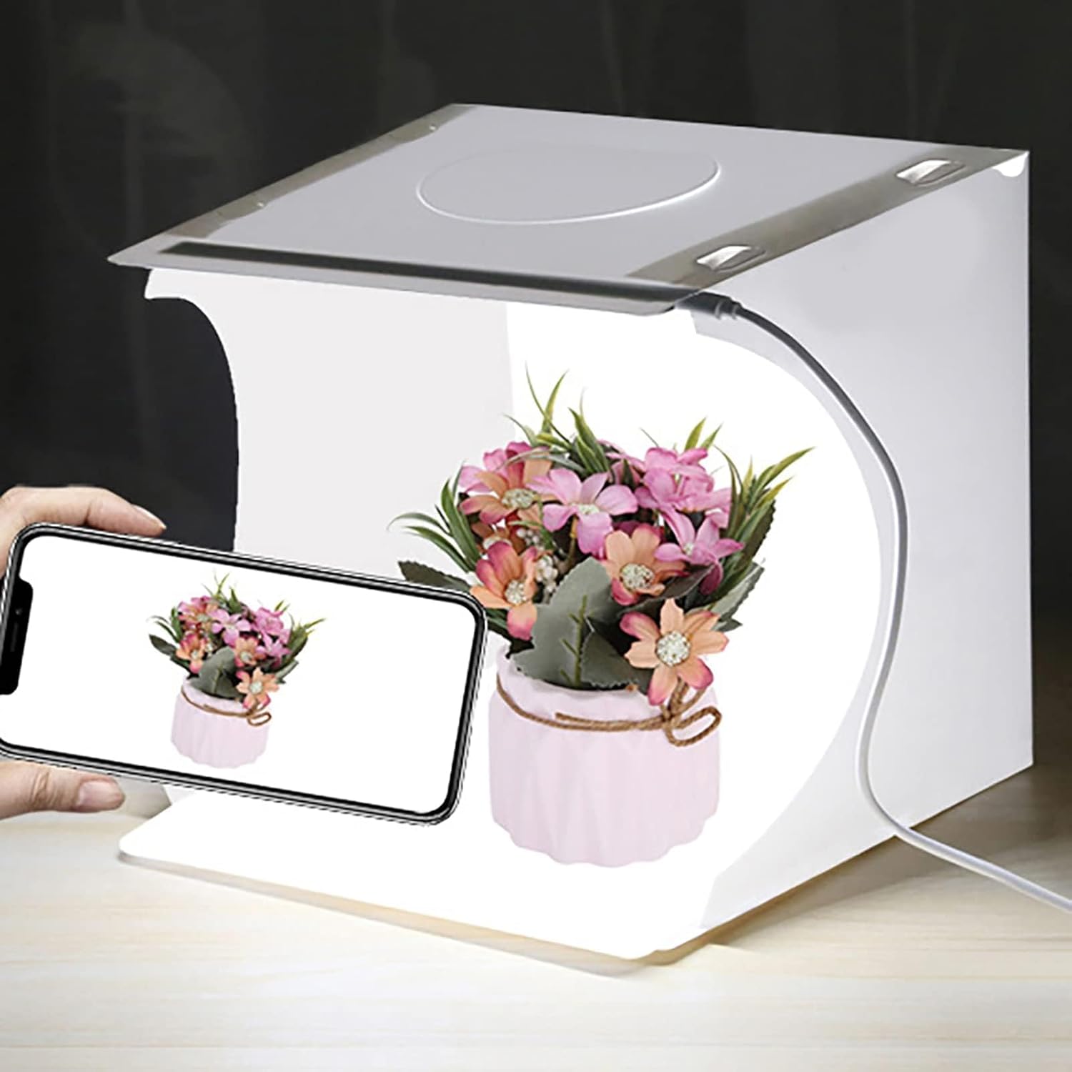 Mini caja de luz de cámara, pequeña caja de luz blanca para estudio fotográfico, portátil, plegable, LED, kit de tienda de luz de fotografía